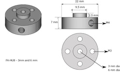 Gear Motor Drive Hub for 6mm Dia Shafts